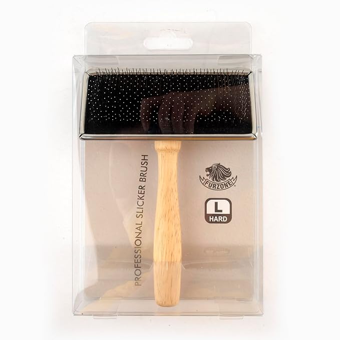 Wooden Slicker Brush - Stainless Steel Hard Pin Grooming Brush for Short-Haired Pets (Size L)