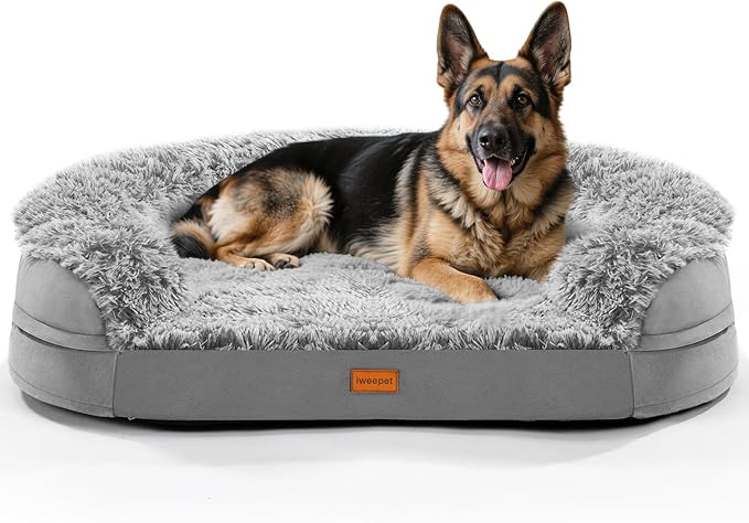 Dog Beds for Jumbo Dogs, 47.5"x35"x7.6", Removable and Washable Cover, Raised Reboundable Edges, Non Slip Bottom, Extra Big Size, Orthopedic Oval Memory Foam Pet Bedding, Indoor