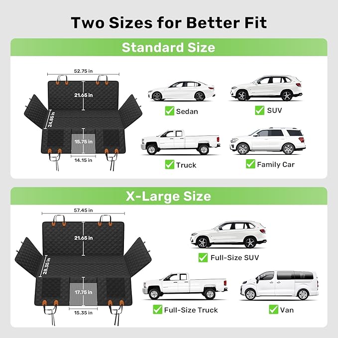 Zanch 2025 Upgraded Dog Car Seat Cover, 400 lbs Heavy Duty Hard Bottom, Waterproof & Anti-Scratch Back Seat Protector, Nonslip Pet Hammock Extender for Large Trucks, SUVs, Vans, XL-Orange