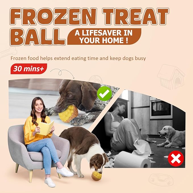 Dog Frozen Treats Toy, Cognitive Dogs Brain Stimulation Puzzle Toys for Aggressive Chewers, Interactive Dispensing Toy Enrichment Keep Them Busy No-Boredom, Tough Nylon&Coffe Wood Fillable Dog Feeder