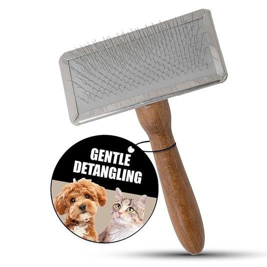 Tauro Pro Line Wooden Dog Brush for Shedding - Long & Short Hair Deshedding & Detangling Brown Slicker Brush for Dog & Cat Grooming - Flexible Cushion & Lightweight, Ideal for All Coat Types, L