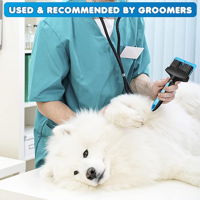 Dual Flex Slicker Brush Dog Brush, Gentle Grooming Tool for Sensitive Dogs & Cats - Ideal for Long Hair, Removes Undercoat, Tangles, and Knots