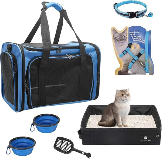 Cat Carrier Soft-Sided & Foldable Cat Travel Litter Box, Fit for Pet Up to 20Lbs, 17.7' * 11.8 * 11.8 inches Cat Bag for Traveling & Camping， Cat Travel Carrier Kit