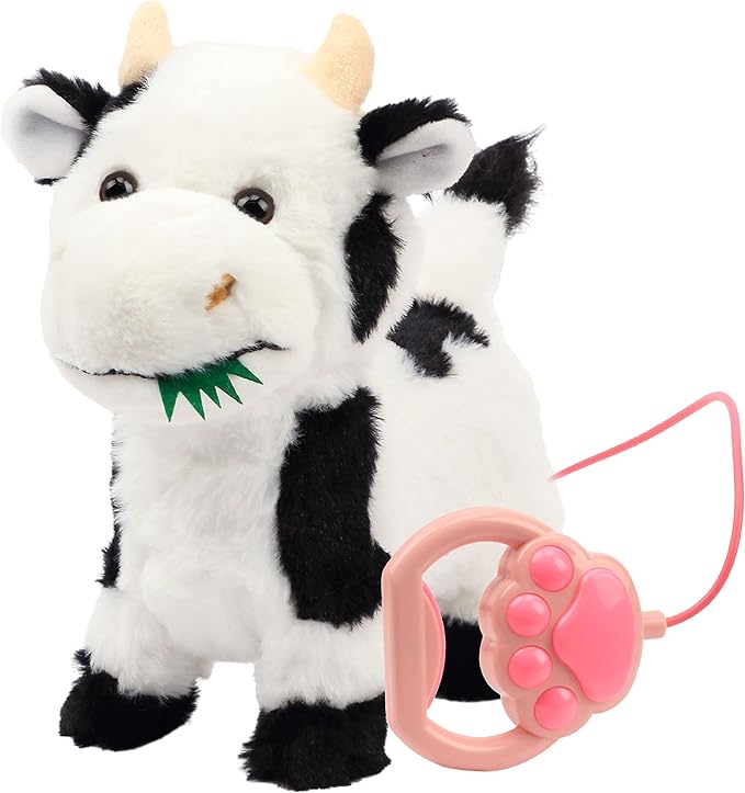 Hopearl Walking Cow Interactive Electronic Pet Singing Toy Remote Control Leash Animated Musical Nodding Moo Wagging Tail Touch Recognition Gifts for Toddlers Birthday, 9''