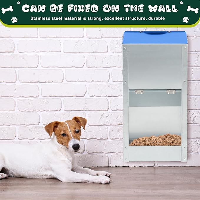 2 Pcs 25 Lbs Large Automatic Dog Feeders with Handle Acrylic Panel Galvanized Gravity Feeder Outdoor Hanging for Doggie Breed Dog Food Dispenser Container(Blue)