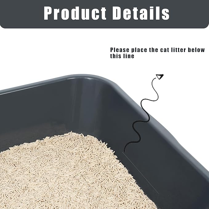 2 Pack of Extra Large Cat Litter Box (ABS Material), Low Entry Senior Litter Pen for Geriatric Kitty Big Cats, Jumbo Pet Safe Litter Boxes Tray for Indoor Pets Potty (Gray, 20" L x 15.5" W)