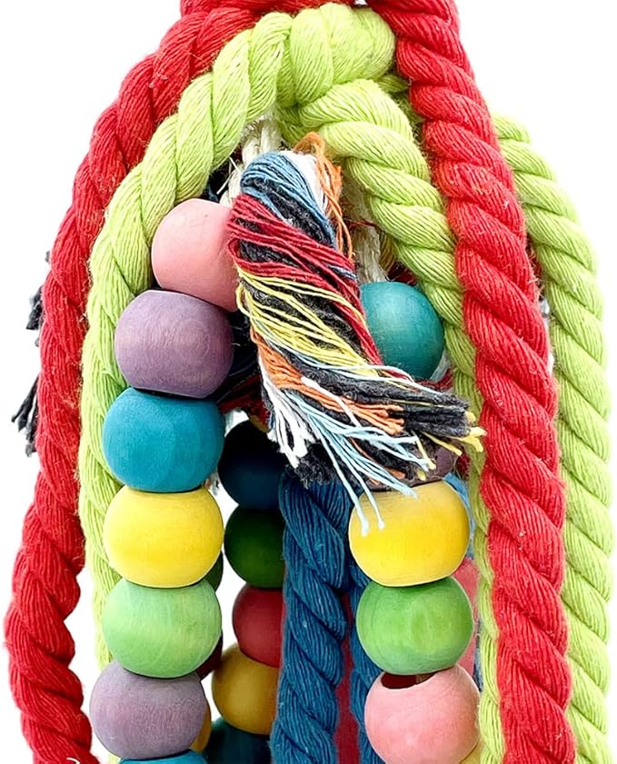 20.5 inch Parrot Chewing Toys - Wooden Block Tearing and Cotton Rope Toys for Medium Large Extra Large Parrot Conures African Grey Amazon Cockatoo and Macaw