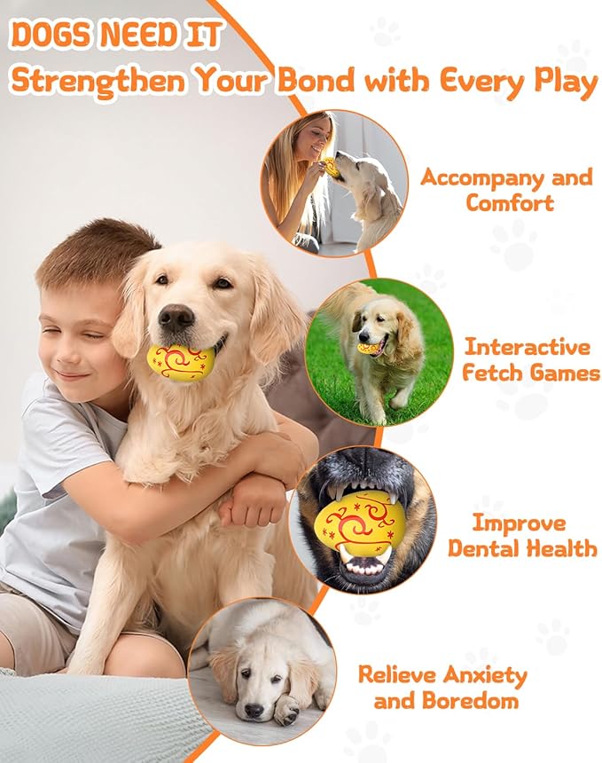 SCHITEC Squeaky Dog Toys for Aggressive Chewers, Tough Rubber Bouncy Balls for Boredom, Durable Pet Chew Toy Ball for Large Medium Breed Dogs (3.4 * 4.5inch)