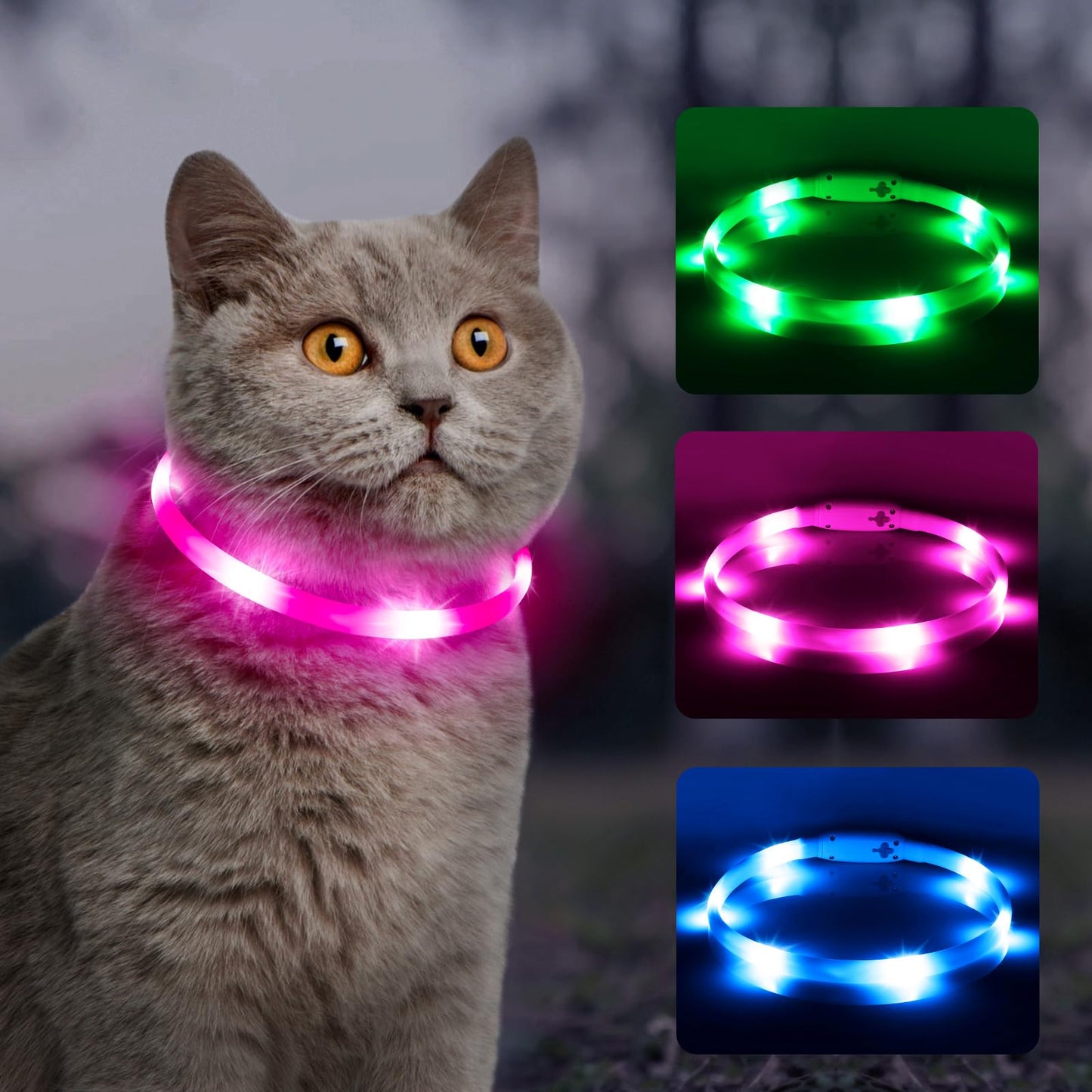 BSEEN Light Up Dog Collar, Silicone LED Dog Collar Rechargeable Glowing Puppy Collar Safety Dog Lights for Night Walking (Pink-XS 40cm)