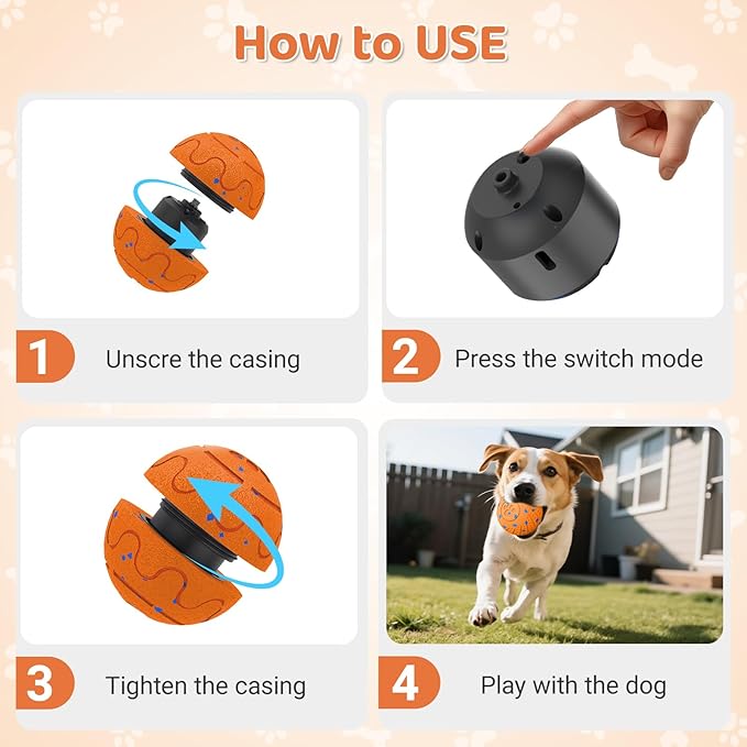 Self-Moving Dog Ball Interactive Dog Toy with Automatic Rolling, Bouncing & Vibration to Keep Dogs Entertained Chew-Proof & Waterproof for Small/Medium Breeds, O15-Orange
