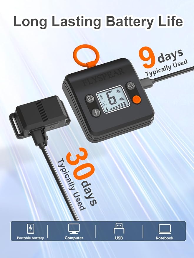 FLYSPEAR Wireless Pet Barrier - Rechargeable Indoor Barrier with 6 Adjustable Range Radius up to 7 ft, 6 Adjustable Safe Static Intensity, Electric Fence System with Hook (Transmitter Only)