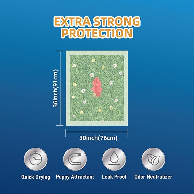 HONEYCARE Dog Training Pads with Grassfield & Fire Hydrant Printing丨Eliminating Urine Odor Puppy Pads 丨 XXL Premium Dog Pee Pads (30Count, 30x36 inch)