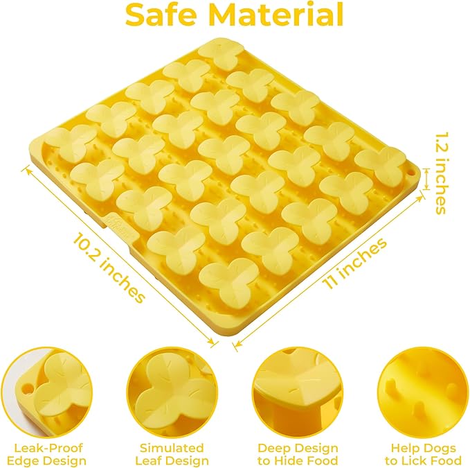 Snuffle Mat for Dogs, Lick Mat to Slow Down Eating, Puzzle Toys for Large and Medium Breed Dogs, Silicone Bowls for Dry, Wet, Raw Food, Yellow