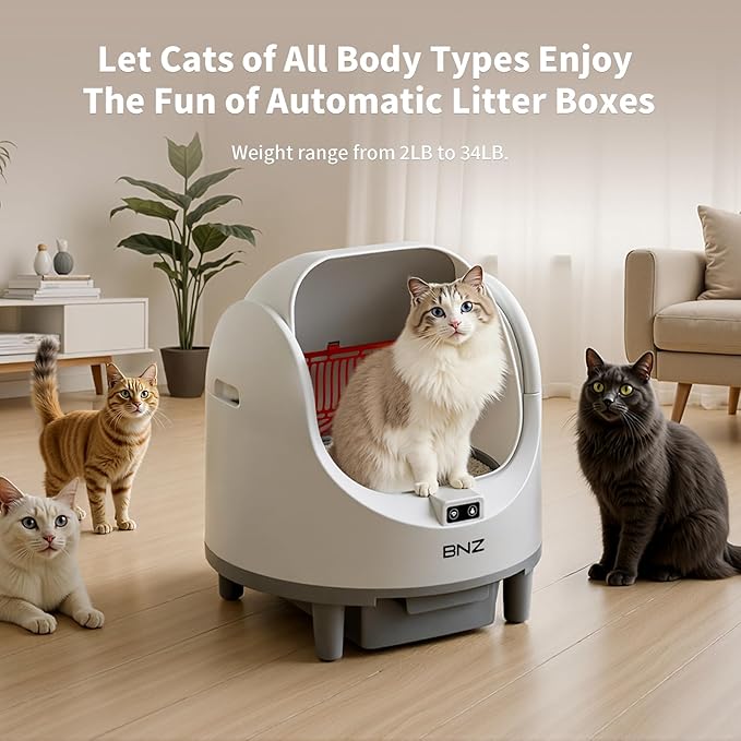 Self Cleaning Cat Litter Box for Multiple Cats,Automatic,Spacious Open Top,Weight Sensing Safety Design,Quite,Smart App Control,14 Days of Large Capacity,Easy to Use,with A Fan to Remove Odors,White