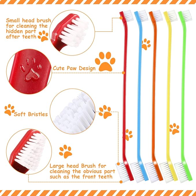 Honeydak Dog Tooth Brush Pet Toothbrush Soft Grooming Dogs Toothbrush Dog Double Sided Puppy Long Handle Brush for Large and Small Teeth Cleaning Dental Oral Care (70 Count,Multicolor)