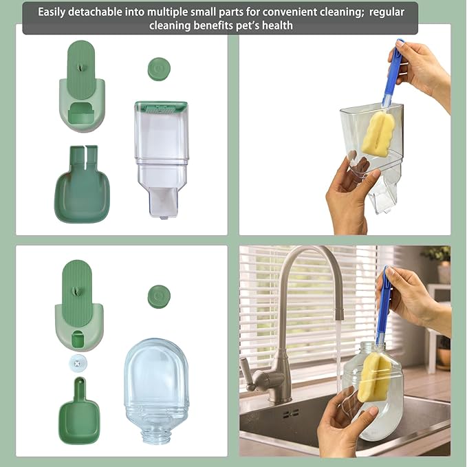 Hanging Automatic Pet Food Water Dispenser, 35oz Rabbit Feeder for Cage Gravity Feeder Siphon Waterer Set for Rabbit Chinchilla Hedgehog Ferret Cat Puppy (Green)