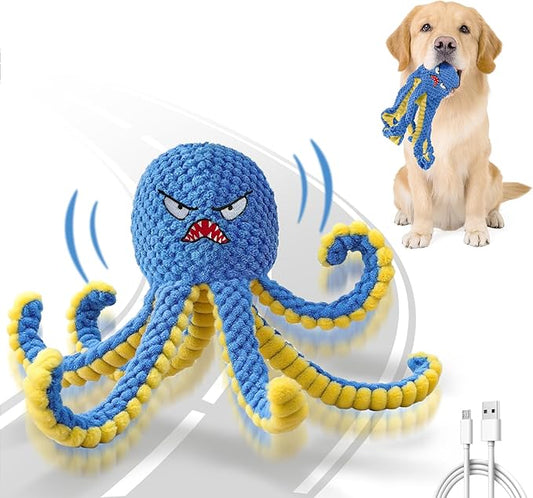 Interactive Dog Toys Octopus,Durable Automatic Jumping Dog Toy to Keep Them Busy,Squeaky Moving Tug of War Doggie Toy,USB Rechargeable Puppy Toys (Blue)