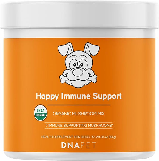 Happy Immunity USDA Certified Organic Mushroom Complex for Dogs, Organic Cordyceps Shiitake Reishi, Vegan Mushroom Blend Powder Canine Supplement, Advanced Mushroom Mix, Non-GMO, 3.5 oz