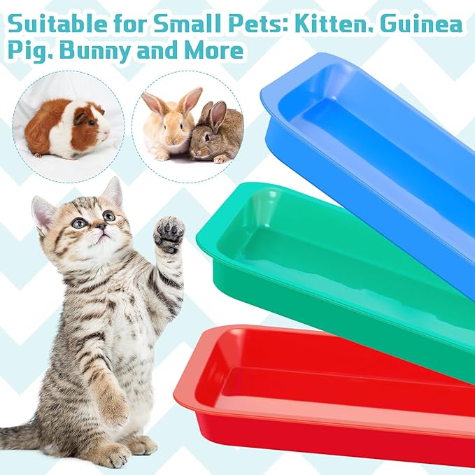 Tessco for you 3 Pcs Open Small Kitten Litter Box Rabbit Pan Waterproof Plastic Litter Tray Travel Toilet for Cats Bunny Guinea Pig Small Pet, Easy Clean(Fresh Color,15.1 x 12 x 1.4 Inch)