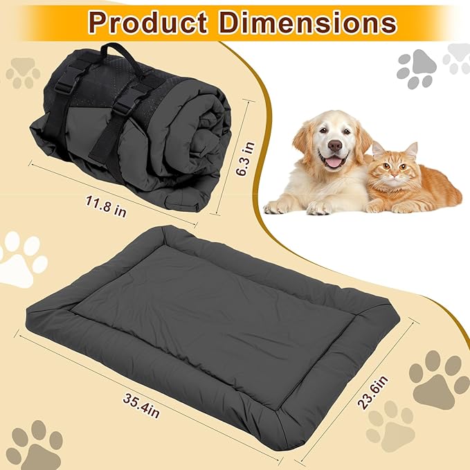 Foldable Waterproof Outdoor Dog Bed - Portable Roll Up Pet Mat for Patio, Crate & Travel, Pet Bed for Small to Medium Dogs, Indoor & Outdoor Use (Grey)