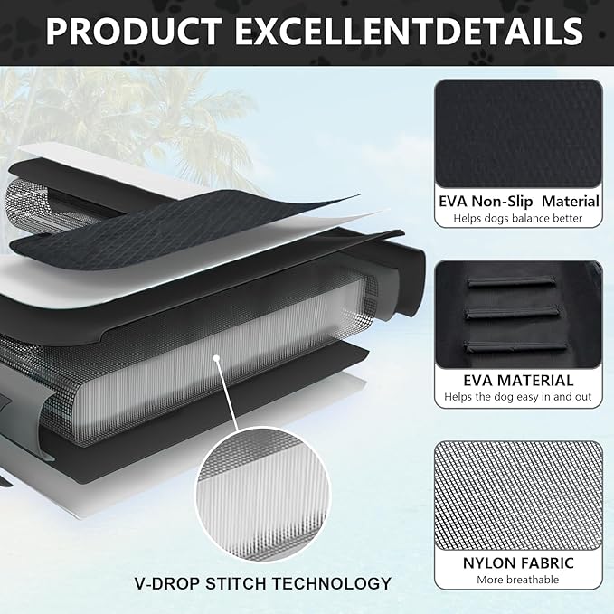 Inflatable Dog Water Ramp, Non-Slip Floating Dock Ladder for Pools, Boats & Lakes, Pool Ramp for Dogs Up to 200 Pounds, Black