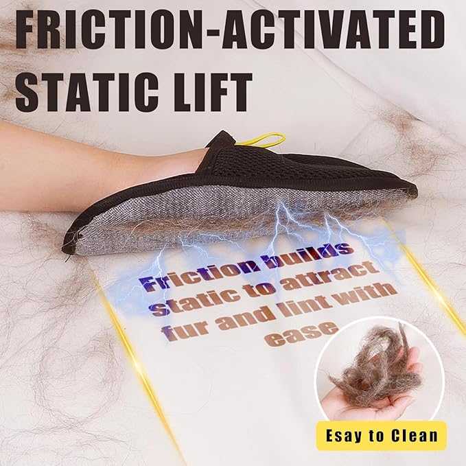 Pet Hair Removal Glove for Furniture, Carpet, Clothes and Car Seats, Electrostatic Cat & Dog Hair Removal Tool, Eco-Friendly Reusable Pet Hair Remover Glove with Silvervine Sticks (2 Gloves & 1 Stick)