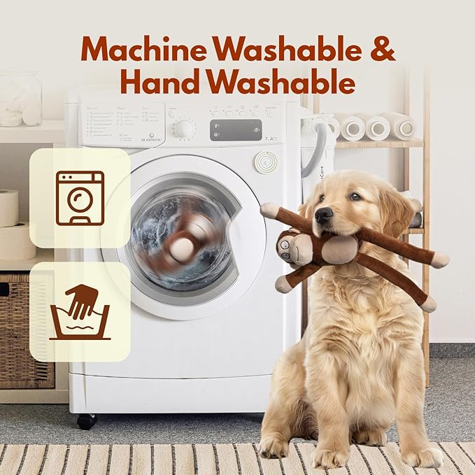 Squeaky Dog Toys with Crinkle Paper Durable Tug of War Monkey Plush Dog Toy with Soft Fabric for Small Middle and Large Dogs