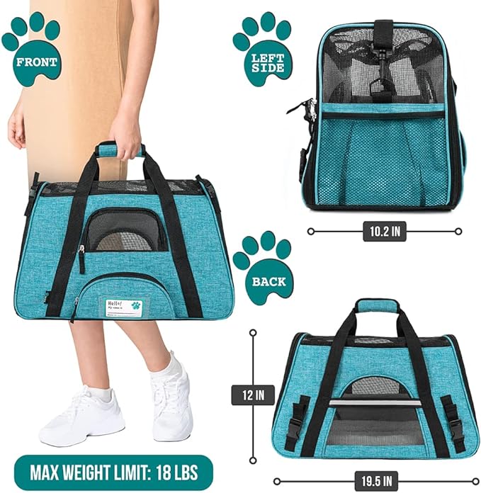 PetAmi Airline Approved Pet Carrier for Cat, Soft Sided Dog Carrier for Small Dog, Cat Travel Supplies Accessories Indoor Cat, Ventilated Pet Carrying Bag Medium Large Kitten Puppy, Large Heather Blue