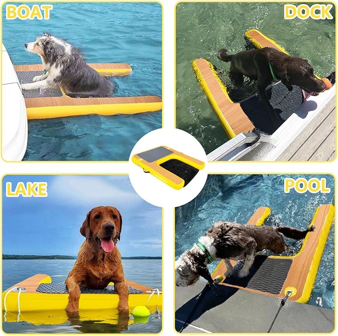 Inflatable Dog Boat Ramp Water Ramp for Pool, Float Floating Dog Ramps with Anti-Slip EVA for Lakes, Boats, Docks