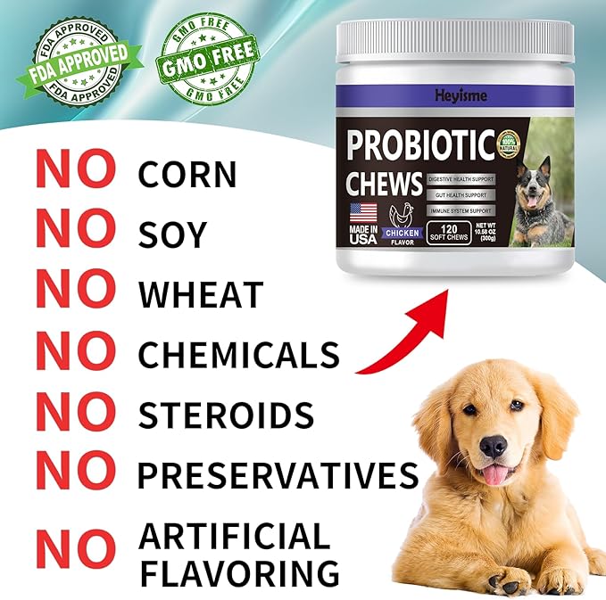 Probiotics for Dogs, Improve Yeast Balance, Itchy Skin Itchy Ears, Gut Health, Allergies, Immunity, Dog Probiotics and Digestive Enzymes with Prebiotics - Reduce Diarrhea (Chicken, 120 Chews)