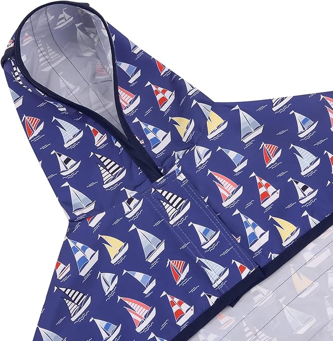 HDE Dog Raincoat Jacket Reflective Adjustable Hooded Pet Poncho Rain Coat with Leash Hole for Small to X-Large Dogs Nautical Boats - M