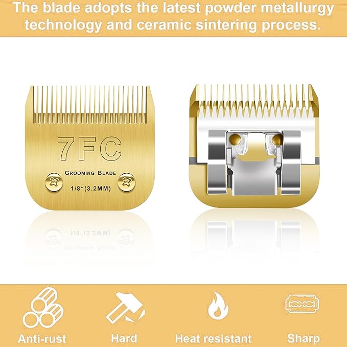 Andis/Oster A5/Wahl KM-10 Series Compatible 7F Dog Grooming Blades - 3PCS Detachable Gold 7FC