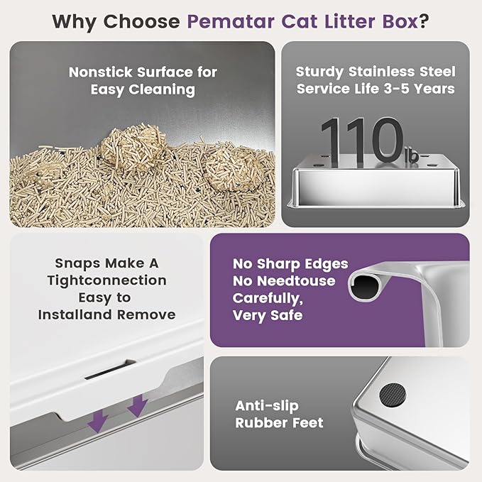 Extra Large XXL Stainless Steel Cat Litter Box with Lid, 26" L x 18" W x 12" H Metal Litter Box with Hight Sides for Big Cats & Multiple Cats, Never Absorbs Odors, Anti-Urine Leakage, Easy Cleaning