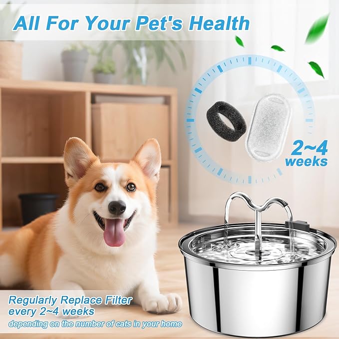 Cat Water Fountain Filter Replacement, 12 Pcs Cat Filters Pet Water Fountain Filters with 12 Pcs Sponges Foam for 67oz/2L & 108oz/3.2L Stainless Steel Automatic Cat Water Fountain Dispenser Filters