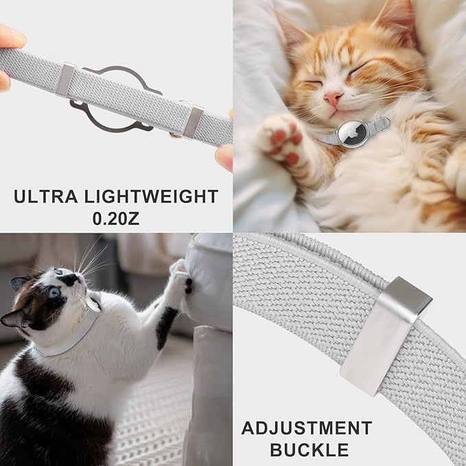 AirTag Cat Collar,Ultra Elastic Cat Tracker Collar with Apple Air Tag Holder, [Lightweight][Scratch Resistant] Stepless Adjustable GPS Pet Collar for Cats Kittens (Grey)