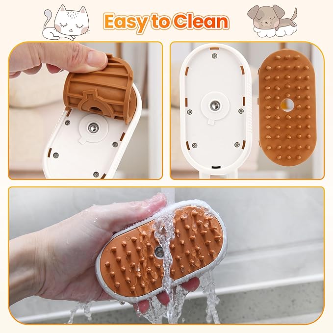 Cat Steam Brush for Shedding, 4-in-1 Rechargeable Steam Pet Brush for Cats & Dogs, Anti-Static, Gentle Fur Removal & Combing, Ideal for Short & Long Hair Pets, Easy to Use