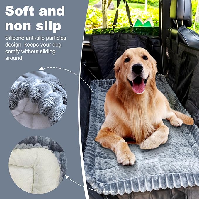 Backseat Pet Bed Mat for Car, Non-Slip Dog Car Seat Cover with Scratch-Proof Protection, Back Seat Extender for Dogs Compatible, Universal Fit for Cars SUVs Trucks (24.8x54 inch)