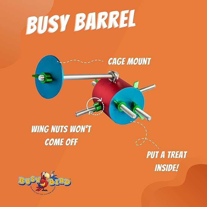 Barrel Bird Foraging Toy | Interactive Treat Dispenser | Promotes Natural Foraging Behavior | Bird Cage Accessories for Medium to Extra Large Birds | Colorful Toys for Parrots, Cockatiel, Cockatoos