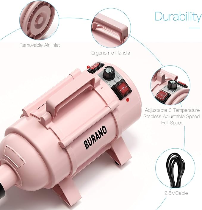 Burano High Velocity Dog Pet Stand Grooming Dog Dryer with 4.3HP Variable Dog Blow Dryer, Fluffy Dry