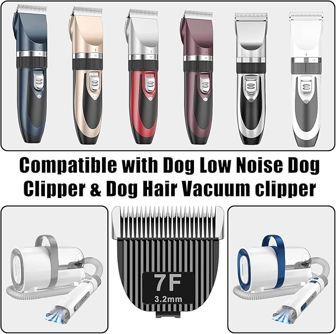 2 Pack Dog Grooming Replacement Blades Compatible with ONEISALL Dog Low Noise Dog Clipper & Dog Hair Vacuum Clipper,Made of Stainless Steel Pet Clipper Blade (Size 7F 1/8"(3.2mm))