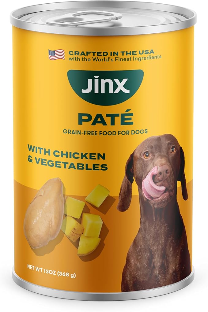 Jinx Premium Wet Dog Food Cans - Chicken & Vegetables Pate - Grain-Free Canned Dog Food Pate & Topper with Real Ingredients & No Fillers - All Life Stages, Breeds & Sizes - 12-Pack, 13 Oz