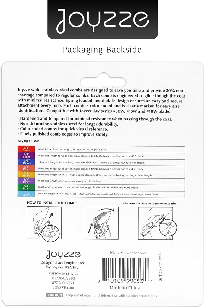 Dog Grooming Comb, A Series Wide 22mm 7/8" Metal, Professional for Smooth Coat, Durable and Precise, Trimming and Finishing, Compatible with A Series Clippers
