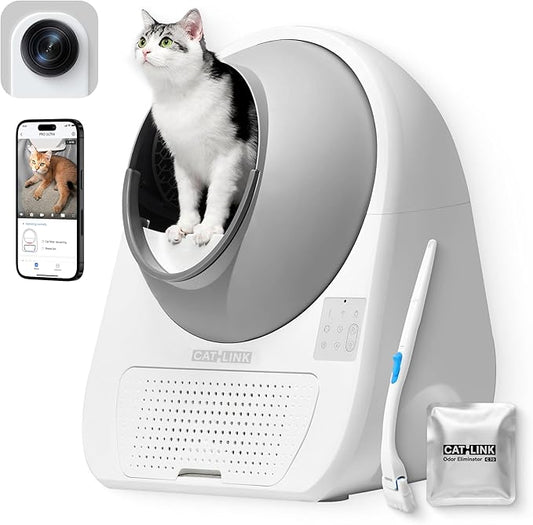 CATLINK 2025 New Ultra Self Cleaning Litter Box with AI Camera, 5G WiFi Automatic Cat Litter Box Self Cleaning for Multi-cat, APP Health Monitor, Pinch-Free Robot Cat Litterbox with Cleaning Brush