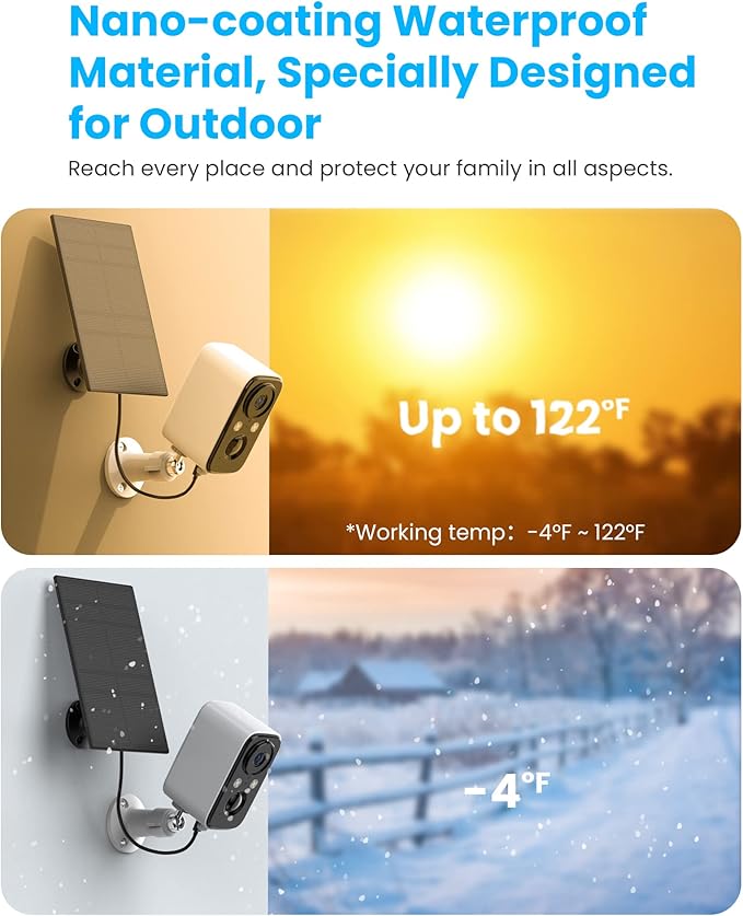 FOAOOD Security Cameras Wireless Outdoor with Solar Panel Cameras for Home Security, Home Camera with Color Night Vision, PIR Human Detection, 2-Way Talk, IP66 Waterproof (2Packs-White)