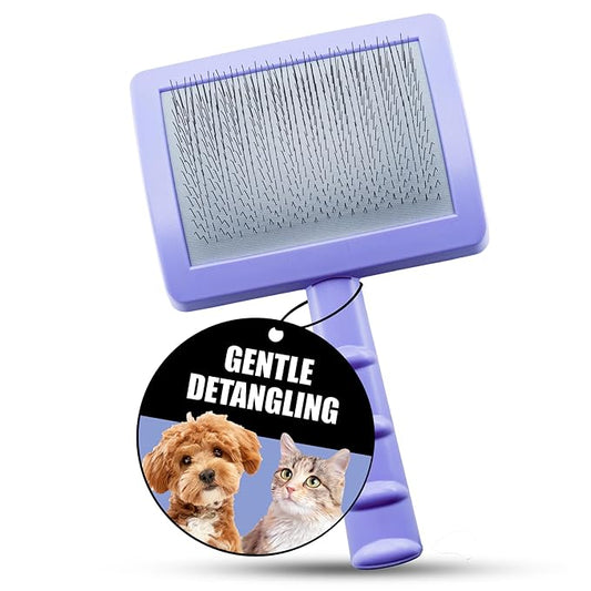 Tauro Pro Line Plastic Long & Short Hair Slicker Dog Brush for Deshedding & Detangling - Purple Slicker Brush for Dog & Cat Grooming - 0.43″ Pins, Flexible Cushion & Non-Slip Grip