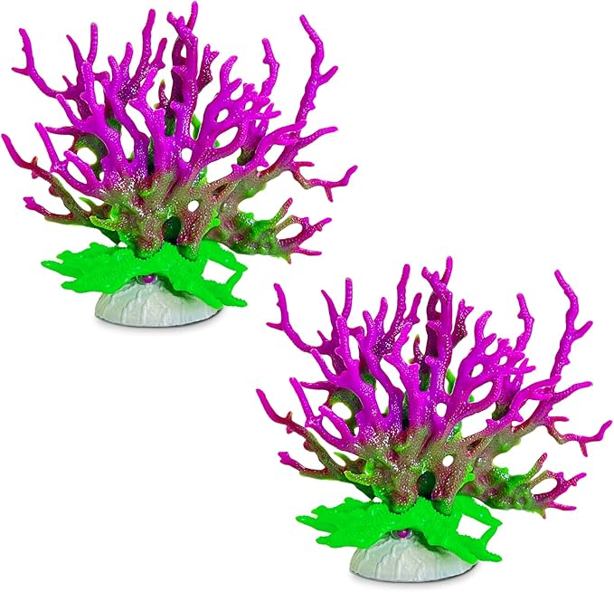 kathson Artificial Coral Ornament Resin Coral Decor for Fish Tank Underwater Sea Plants Decorations Aquarium Landscape (Purplish Green)