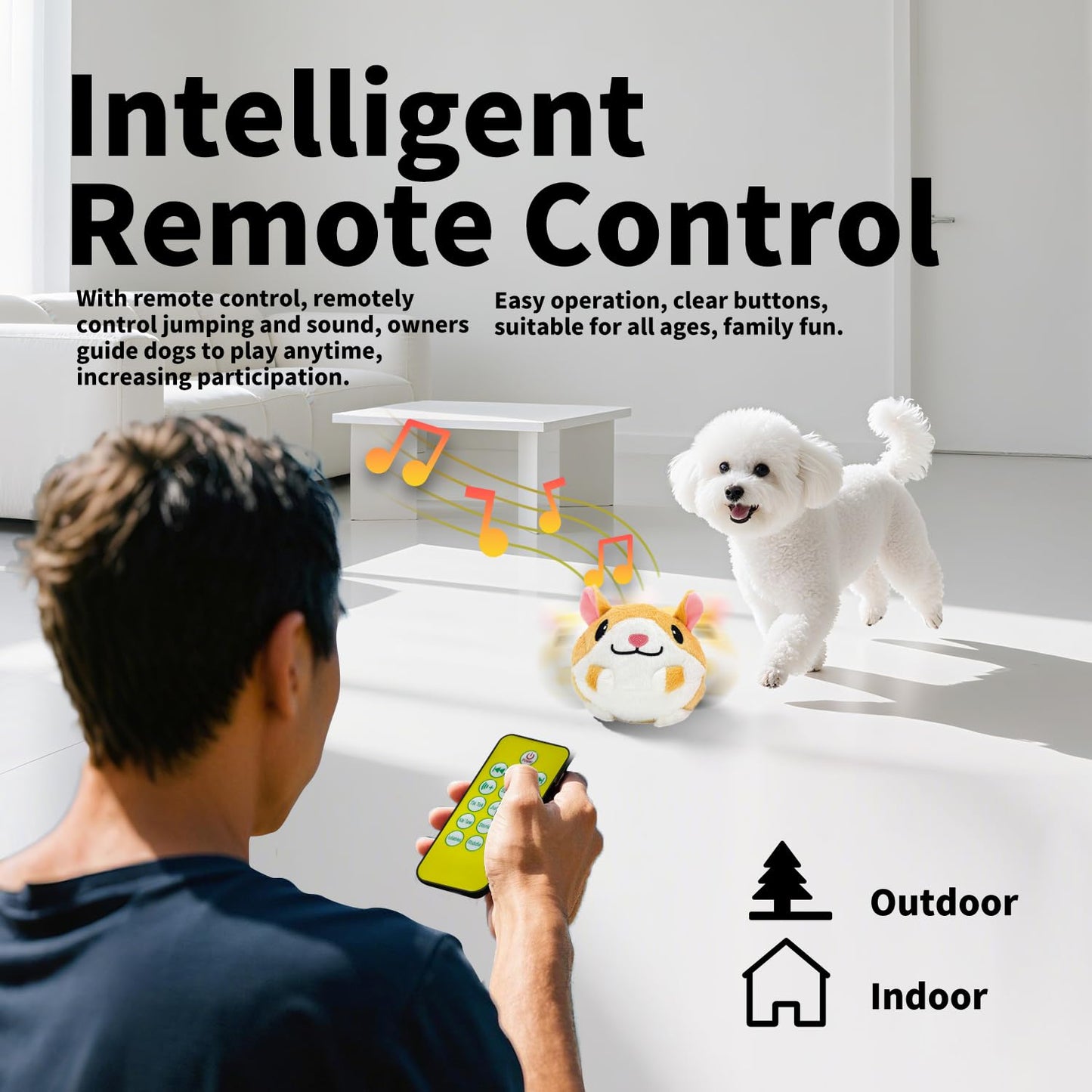 Bonbonpaws Interactive Dog Ball - Active Moving Pet Plush Toy for Dogs, Dog Chew Toys for Small/Medium/Large Dogs