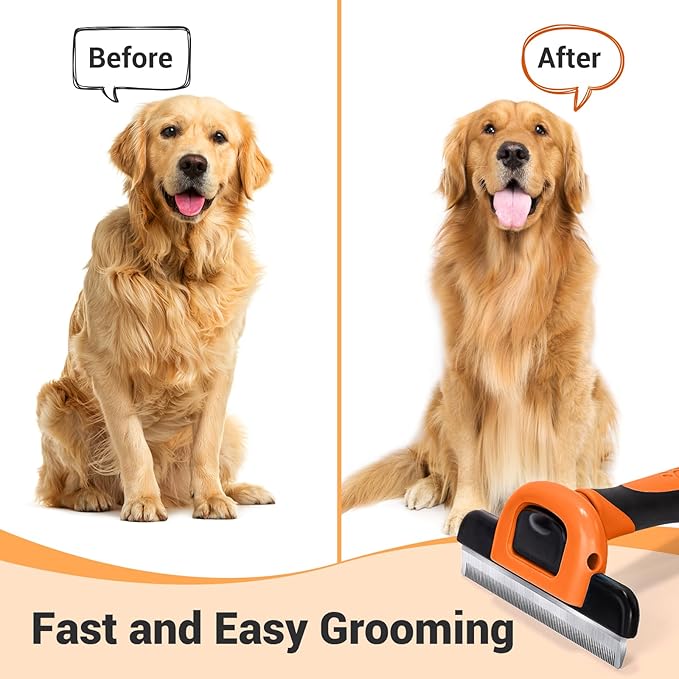 MIU COLOR Pet Grooming Brush, Deshedding Tool for Dogs & Cats, Effectively Reduces Shedding by up to 95% for Short Medium and Long Pet Hair, Orange
