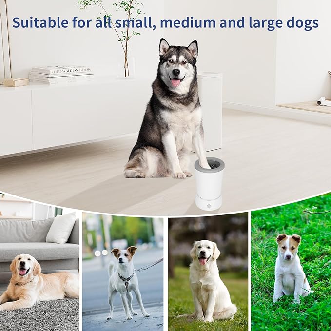 Dog Paw Cleaner，Automatic paw cleaner For dogs, Type-c Charging, Designed For Small To Medium Sized Dogs ，Easy To Carry，Keeps Homes Clean(white)