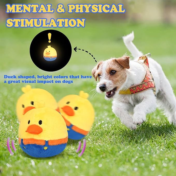Rechargeable Interactive Moving Dog Toys, Automatic Crazy Jumping Duck for Boredom, Attractive Squeaky Plush Duck Covers A Talking Bouncing Ball with Recording Playback, Puppy Toys to Keep Them Busy